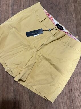 Talbots NEW Lemon Yellow Chino Shorts with Floral Waistband: Size 6